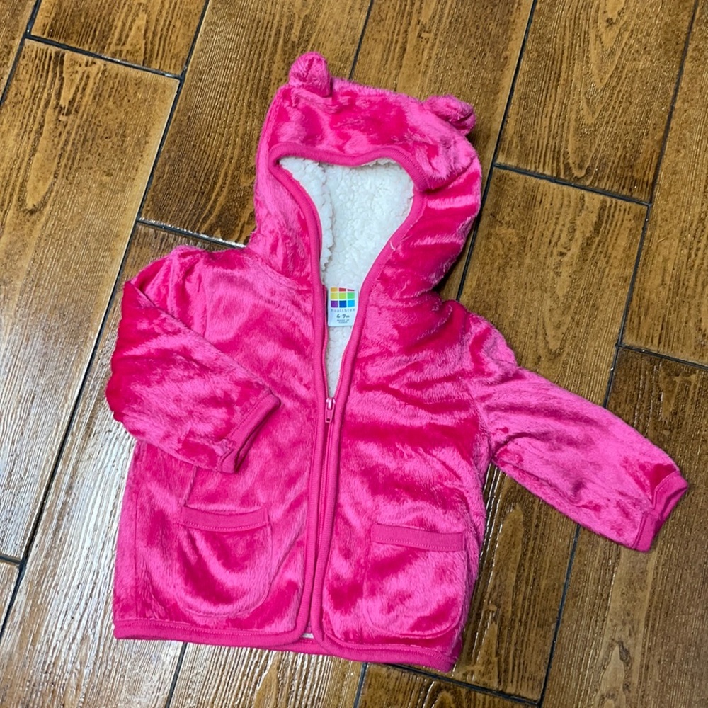 Hot pink•lined hooded jacket•6-9 months